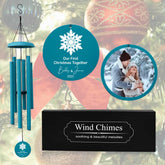 Personalized Christmas Wind Chime with custom photo and engraved message in light blue color